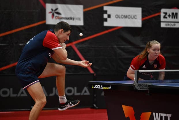Second round of qualification mixed doubles of Table tennis, Tischtennis during the WTT Feeder Olomouc, Czech Republic, August 25, 2026. Pictured Veronika Polakova, Jiri Martinko of Czech Republic. (CTKxPhoto LudekxPerina) CTKPhotoP2026082502906  CTKPhotoP2026082502906