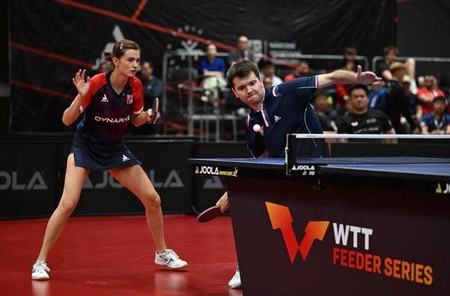 Second round of qualification mixed doubles of Table tennis, Tischtennis during the WTT Feeder Olomouc, Czech Republic, August 25, 2026. Nikita Petrovova, Jakub Kaucky of Czech Republic. (CTKxPhoto LudekxPerina) CTKPhotoP2026082503044  CTKPhotoP2026082503044