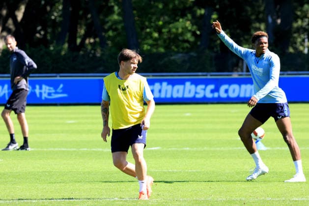 25.08.2026, DEU GER, Fussball , 2.Fussballbundesliga, Saison 2026 2027, Sportforum, Hertha BSC, Training Mads Pedersen ( Hertha BSC Berlin 66 ), Farid Alfa-Ruprecht ( Hertha BSC Berlin 20 ) 2. Liga: DFB DFL regulations prohibit any use of photographs as image sequences and or quasi-video) Berlin Sportforum Berlin Deutschland *** August 25, 2026, Germany, Soccer, 2. Bundesliga, 2026–2027 Season, Sportforum, Hertha BSC, Training: Mads Pedersen (Hertha BSC Berlin 66), Farid Alfa Ruprecht (Hertha BSC Berlin 20), 2. Bundesliga. DFB and DFL regulations prohibit any use of photographs as image sequences and or quasi-video. Berlin Sportforum, Berlin, Germany Copyright: xNordphotox xEnglerx