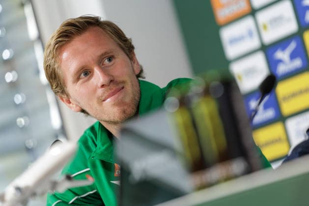 SOCCER - UEFA ECL, Rapid vs Hearts VIENNA,AUSTRIA,25.AUG.26 - SOCCER - UEFA Conference League, play-off, SK Rapid Wien vs Heart of Midlothian FC, preview, press conference, PK, Pressekonferenz Rapid. Image shows Tonni Adamsen (Rapid).  GEPAxpictures xArminxRauthner