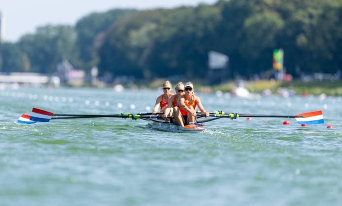 AMSTERDAM - Ymkje Clevering, Nika Johanna Vos, Linn van Aanholt and Tinka Offereins during the heats of the women s coxless four on the second day of the World Rowing Championships at the Bosbaan in the Amsterdam Forest. IRIS VAN DEN BROEK ANP xVIxANPxSportx xxANPxIVx 566244329 originalFilename: 566244329.jpg