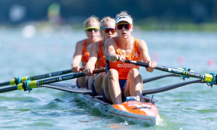 AMSTERDAM - Ymkje Clevering, Nika Johanna Vos, Linn van Aanholt and Tinka Offereins before the heats of the women s coxless four on the second day of the World Rowing Championships at the Bosbaan in the Amsterdam Forest. IRIS VAN DEN BROEK ANP xVIxANPxSportx xxANPxIVx 566244499 originalFilename: 566244499.jpg
