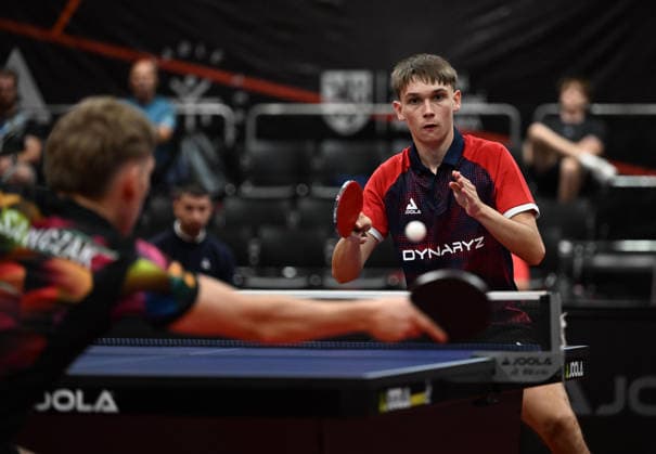 MenÂ s Singles, group 7 of Table tennis, Tischtennis during the WTT Feeder Olomouc, Czech Republic, August 25, 2026. Pictured from right Czech Jindrich Moravek, Milosz Sawczak of Poland. (CTKxPhoto LudekxPerina) CTKPhotoP2026082503454  CTKPhotoP2026082503454