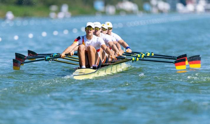 AMSTERDAM - Marc Weber, Felix Heinrich, Jonas Gelsen and Ole Hohensee (GER) during the heats of the men s double sculls on the second day of the World Rowing Championships at the Bosbaan in the Amsterdam Forest. IRIS VAN DEN BROEK ANP xVIxANPxSportx xxANPxIVx 566248864 originalFilename: 566248864.jpg
