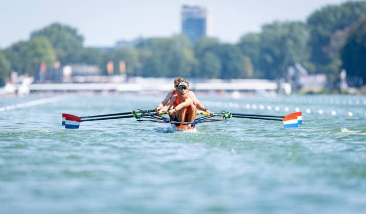 AMSTERDAM - Leonard van Lierop, Gert-Jan van Doorn, Eli Brouwer and Rik Rienks during the heats of the men s four without cox on the second day of the World Rowing Championships at the Bosbaan in the Amsterdam Forest. IRIS VAN DEN BROEK ANP xVIxANPxSportx xxANPxIVx 566249539 originalFilename: 566249539.jpg