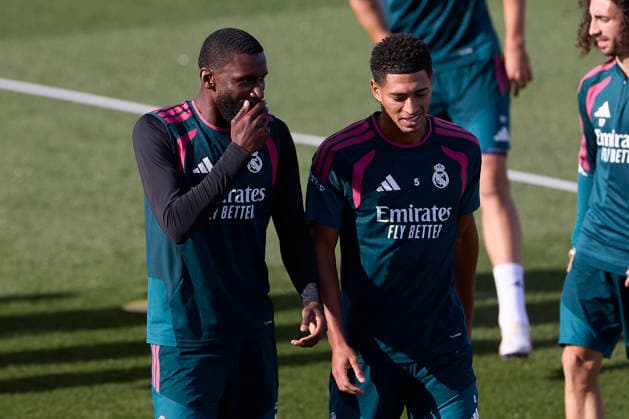 ESP: Real Madrid Training day Antonio Rudiger and Jude Bellingham of Real Madrid during the training day of Real Madrid ahead the Spanish League, LaLiga EA Sports, football match against Real Sociedad at Ciudad Deportiva Real Madrid in Valdebebas, Madrid on August 25, 2026, Spain Madrid Spain *** ESP Real Madrid Training Day: Antonio Rüdiger and Jude Bellingham of Real Madrid during the team s training session ahead of their LaLiga EA Sports match against Real Sociedad at the Real Madrid Sports Complex in Valdebebas, Madrid, on August 25, 2026, Spain, Madrid, Spain Copyright: xAgenciaxLOFx