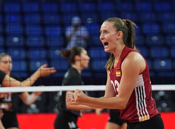 Hungary v Germany - CEV EuroVolley 2026 ISTANBUL, TURKIYE - AUGUST 25: Sarah Straube (23) of Germany celebrates after scoring a point during the CEV EuroVolley 2026 Women Group A match between Hungary and Germany at Sinan Erdem Sports Hall, on August 25, 2026 in Istanbul, Turkiye. Esra Bilgin Anadolu Istanbul Turkey. Editorial use only. Please get in touch for any other usage.  Copyright: x2026xAnadoluxEsraxBilginx