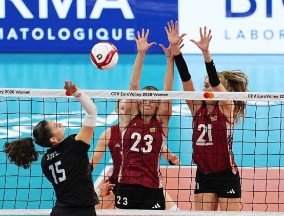 Hungary v Germany - CEV EuroVolley 2026 ISTANBUL, TURKIYE - AUGUST 25: Lilla Kiss (15) of Hungary in action against Sarah Straube (23) of Germany during the CEV EuroVolley 2026 Women Group A match between Hungary and Germany at Sinan Erdem Sports Hall, on August 25, 2026, in Istanbul, Turkiye. Esra Bilgin Anadolu Istanbul Turkey. Editorial use only. Please get in touch for any other usage.  Copyright: x2026xAnadoluxEsraxBilginx