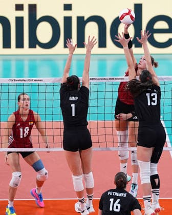 Hungary v Germany - CEV EuroVolley 2026 ISTANBUL, TURKIYE - AUGUST 25: Anett Nemeth (13) of Hungary in action against Lina Alsmeier (R) of Germany during the CEV EuroVolley 2026 Women Group A match between Hungary and Germany at Sinan Erdem Sports Hall, on August 25, 2026, in Istanbul, Turkiye. Esra Bilgin Anadolu Istanbul Turkey. Editorial use only. Please get in touch for any other usage.  Copyright: x2026xAnadoluxEsraxBilginx
