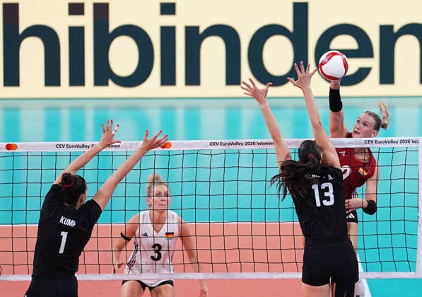Hungary v Germany - CEV EuroVolley 2026 ISTANBUL, TURKIYE - AUGUST 25: Anett Nemeth (13) of Hungary in action against Lina Alsmeier (R) of Germany during the CEV EuroVolley 2026 Women Group A match between Hungary and Germany at Sinan Erdem Sports Hall, on August 25, 2026, in Istanbul, Turkiye. Esra Bilgin Anadolu Istanbul Turkey. Editorial use only. Please get in touch for any other usage.  Copyright: x2026xAnadoluxEsraxBilginx