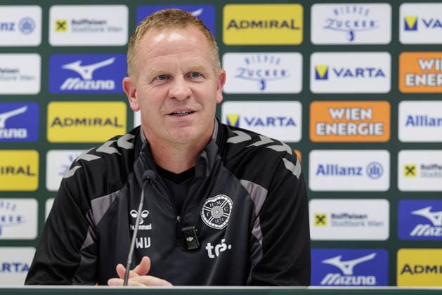 SOCCER - UEFA ECL, Rapid vs Hearts VIENNA,AUSTRIA,25.AUG.26 - SOCCER - UEFA Conference League, play-off, SK Rapid Wien vs Heart of Midlothian FC, preview, press conference, PK, Pressekonferenz Hearts. Image shows head coach Wouter Vrancken (Hearts).  GEPAxpictures xArminxRauthner