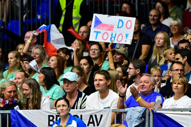 Czech fans during the Women s European Volleyball Championships Group B match Czech Republic vs Ukraine, on August 25, 2026, in Brno, Czech Republic. (CTKxPhoto VaclavxSalek) CTKPhotoP2026082505838  CTKPhotoP2026082505838