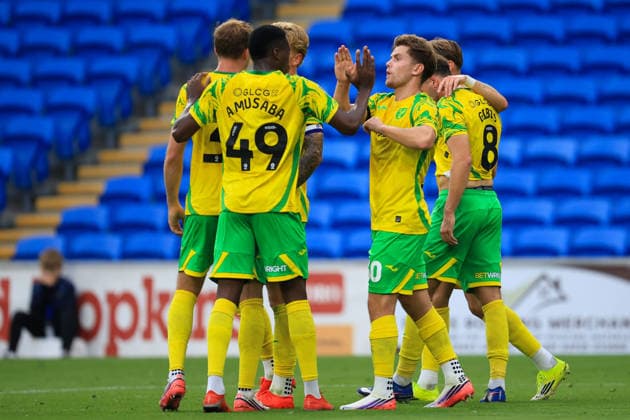 Cardiff City v Norwich City Carabao Cup Mathias Kvistgaarden of Norwich City celebrates after scoring during the Carabao Cup Second Round match at the Cardiff City Stadium, Cardiff 25 08 2026 UK Newspapers OUT Copyright: xGeraintxNicholasx FIL-23831-0050