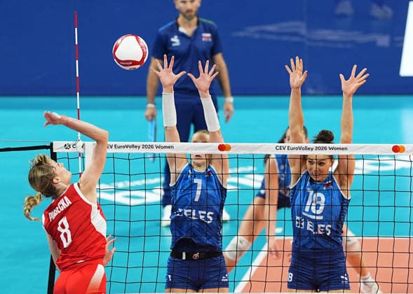 Poland v Slovenia - CEV EuroVolley 2026 ISTANBUL, TURKIYE - AUGUST 25: Julita Piasecka (8) of Poland in action against Eva Pavlovic Mori (1) of Slovenia during CEV Women s European Volleyball Championship Group A match between Poland and Slovenia at Sinan Erdem Dome in Istanbul, Turkiye on August 25, 2026. Esra Bilgin Anadolu Istanbul Turkey. Editorial use only. Please get in touch for any other usage.  Copyright: x2026xAnadoluxEsraxBilginx