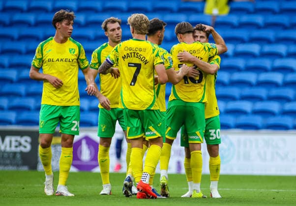 Carabao Cup round 2 Cardiff City v Norwich City Mathias Kvistgaarden of Norwich City celebrates scoring his teams first goal during the Carabao Cup round 2 match Cardiff City vs Norwich City at Cardiff City Stadium, Cardiff, United Kingdom on 25 August 2026 (Photo by Andrew Lewis News Images) Cardiff Cardiff City Stadium Glamorgan United Kingdom Copyright: xAndrewxLewis NewsxImagesx