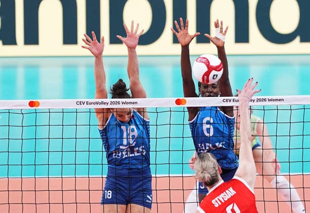 Poland v Slovenia - CEV EuroVolley 2026 ISTANBUL, TURKIYE - AUGUST 25: Magdalena Stysiak (3) of Poland in action against Eva Fatoumatta Sillah (6) of Slovenia during CEV Women s European Volleyball Championship Group A match between Poland and Slovenia at Sinan Erdem Dome in Istanbul, Turkiye on August 25, 2026. Esra Bilgin Anadolu Istanbul Turkey. Editorial use only. Please get in touch for any other usage.  Copyright: x2026xAnadoluxEsraxBilginx