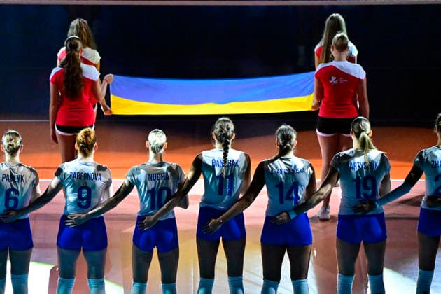 Women volleyball team of Ukraine before the Women s European Volleyball Championships Group B match Czech Republic vs Ukraine, on August 25, 2026, in Brno, Czech Republic. (CTKxPhoto VaclavxSalek) CTKPhotoP2026082505985  CTKPhotoP2026082505985