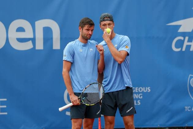 l-r: Im Bild: Noah Thurner (GER) und Tom Bittner (GER), Alec Beckley (ZAF) Vasilios Caripi (ZAF) vs. Tom Bittner (GER) Noah Thurner (GER), ATP, Tennis Herren Challenger Schwaben Open, Herren, Doppel, Tennis, Achtelfinale, 25.08.2026 Augsburg Bayern Deutschland *** l r Pictured: Noah Thurner (GER) and Tom Bittner (GER), Alec Beckley (ZAF) and Vasilios Caripi (ZAF) vs. Tom Bittner (GER) and Noah Thurner (GER), ATP Challenger Schwaben Open, Men s, Doubles, Tennis, Round of 16, August 25, 2026, Augsburg, Bavaria, Germany Copyright: xkolbert-press ChristianxKolbertx