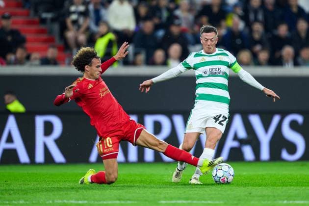 SOCCER - UEFA CL, LASK vs Celtic LINZ,AUSTRIA,25.AUG.26 - SOCCER - UEFA Champions League, play-off, Linzer ASK vs Celtic Glasgow. Image shows Robert Ljubicic (LASK) and Callum McGregor (Celtic).  GEPAxpictures xChristianxMoser