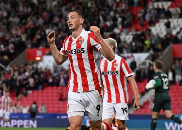 Robert Bozenik of Stoke City celebrates after scoring the team s first goal Stoke City v Hull City, EFL Carabao Cup, Second Round, Football, Bet365 Stadium, Stoke-on-Trent, UK - 25 Aug 2026Stoke-on-Trent Bet365 Stadium United Kingdom EDITORIAL USE ONLY No use with unauthorised audio, video, data, fixture lists, club league logos or live services. Online in-match use limited to 120 images, no video emulation. No use in betting, games or single club league player publications. Copyright: xAnnaxGowthorpe Shutterstockx 17115026ac