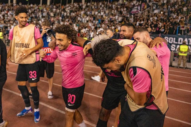 Joy Lance Mickels celebrating after scoring final goal seen during UEFA Champions League 26 27 4th qualifying round 2ed leg match between teams of Sabah FK and Hapoel Beer Sheva (Lukasz Germaniuk Ball Raw Images) Baku Tofiq Bahramov Stadium Azerbaijan Copyright: xLukaszxGermaniukx GER_SABvHBS-6