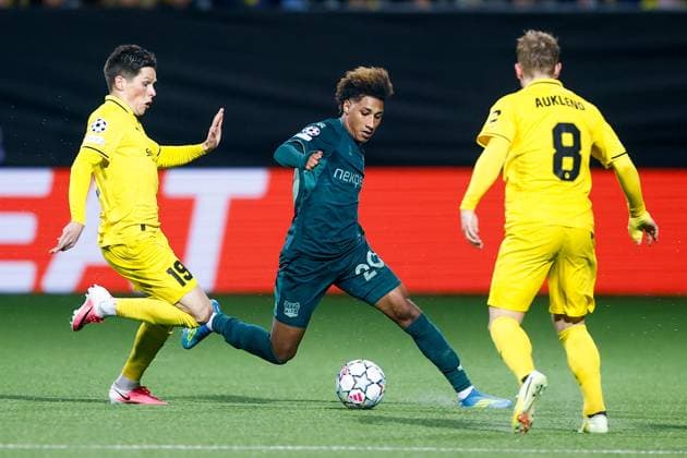 BODO , 25-08-2026 , Aspmyra Stadion , Champions League , knockout phase match 2 of 2 , season 2026 2027 , Bodo Glimt - NEC , picture shows NEC Nijmegen player Noe Lebreton and Bodo Glimt player Sondre Brunstad Fet Bodo Glimt - NEC  x206046742x Copyright: