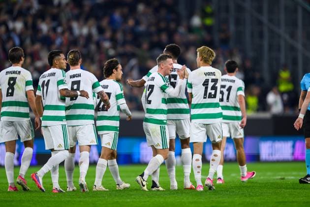 SOCCER - UEFA CL, LASK vs Celtic LINZ,AUSTRIA,25.AUG.26 - SOCCER - UEFA Champions League, play-off, Linzer ASK vs Celtic Glasgow. Image shows the rejoicing of Celtic.  GEPAxpictures xChristianxMoser