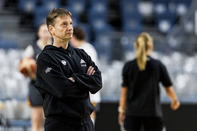 COLOGNE, GERMANY - AUGUST 25: Olaf Lange (Head Coach Germany) during media training of DBB Germany women at Lanxess Arena on August 25, 2026 in Cologne, Germany. North Rhine Westphalia Germany Copyright: xSteffiexWunderlx