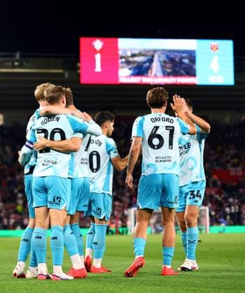Jarrod Bowen of West Ham United celebrates scoring a goal after making the score 1-4. Southampton v West Ham United, EFL Carabao Cup, Second Round, Football, St Mary s Stadium, Southampton, UK - 25 Aug 2026Southampton St Mary s Stadium United Kingdom EDITORIAL USE ONLY No use with unauthorised audio, video, data, fixture lists, club league logos or live services. Online in-match use limited to 120 images, no video emulation. No use in betting, games or single club league player publications. Copyright: xJamesxMarsh Shutterstockx 17114998cl