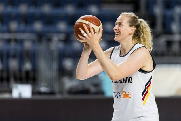 COLOGNE, GERMANY - AUGUST 25: Marie Guelich (Gülich, Germany, 21) controls the ball during media training of DBB Germany women at Lanxess Arena on August 25, 2026 in Cologne, Germany. North Rhine Westphalia Germany Copyright: xSteffiexWunderlx