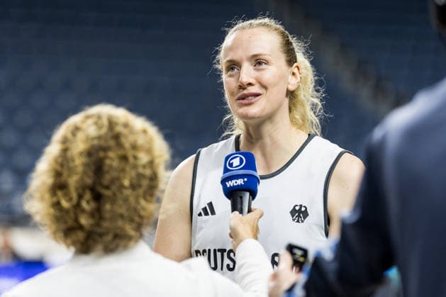 COLOGNE, GERMANY - AUGUST 25: Marie Guelich (Gülich, Germany, 21) during media training of DBB Germany women at Lanxess Arena on August 25, 2026 in Cologne, Germany. North Rhine Westphalia Germany Copyright: xSteffiexWunderlx