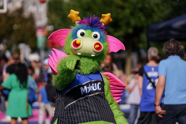 Opening of the Lietzenseepark Basketball Court: Orlando Magic Germany Summer Tour 2026 Mascot STUFF Orlando Magic, photographed at the opening on August 25, 2026, at Lietzenseepark, Berlin, Berlin, Lietzenseepark, Berlin, Germany