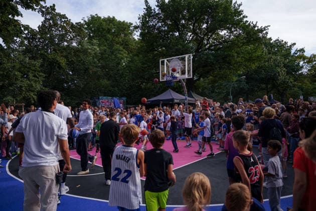 Opening of the Lietzenseepark Basketball Court: Orlando Magic Germany Summer Tour 2026. Newly redesigned basketball court, photographed at the opening on August 25, 2026, at Lietzenseepark, Berlin, Berlin, Lietzenseepark, Berlin, Germany