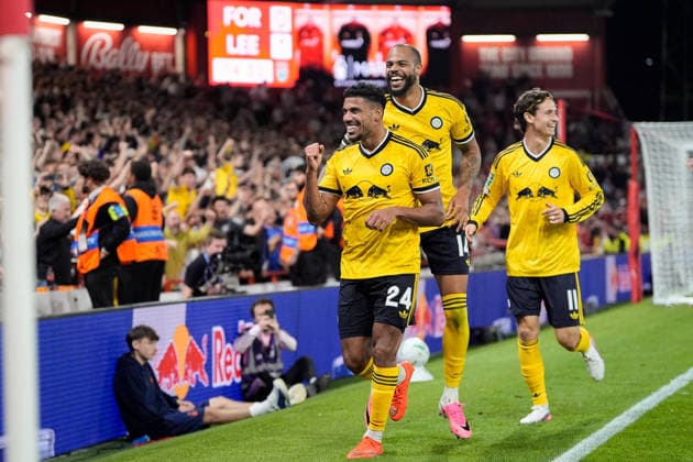 Carabao Cup round 2 Nottingham Forest v Leeds Rhinos James Justin of Leeds United celebrates his goal to make it 0-2 during the Carabao Cup round 2 match Nottingham Forest vs Leeds Rhinos at City Ground, Nottingham, United Kingdom on 25 August 2026 (Photo by Maynard Manyowa News Images) Nottingham City Ground Nottinghamshire United Kingdom Copyright: xMaynardxManyowa NewsxImagesx