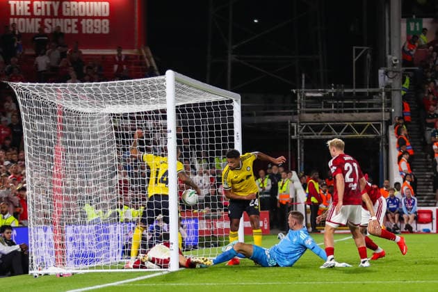 Nottingham Forest v Leeds United, Carabao Cup James Justin Of Leeds United scores a GOAL 0-2 during the Nottingham Forest v Leeds United Carabao Cup 2nd round match at the City Ground, West Bridgford, England on 25 August 2026 Credit: Lee Keuneke Every Second Media Editorial use only. All images are copyright Every Second Media Limited. No images may be reproduced without prior permission. All rights reserved. Premier League and Football League images are subject to licensing agreements with Football DataCo Limited. see https: www.football-dataco.com Copyright: xIMAGO EveryxSecondxMediax ESM-2113-0108 LeexKeunekex xEveryxSecondxMediax