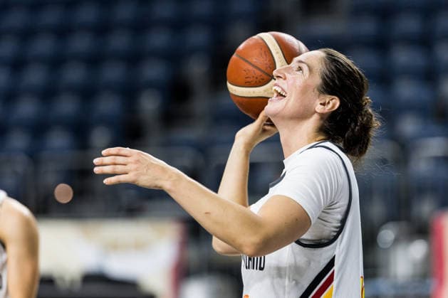 COLOGNE, GERMANY - AUGUST 25: Patricia Brossmann (Germany, 34) smiling during media training of DBB Germany women at Lanxess Arena on August 25, 2026 in Cologne, Germany. North Rhine Westphalia Germany Copyright: xSteffiexWunderlx