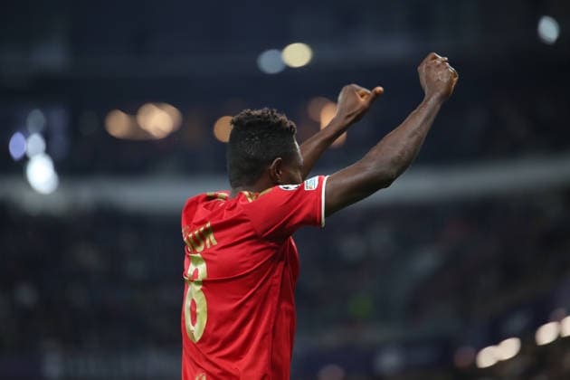 LINZ, AUSTRIA - AUGUST 25: Moses Usor of LASK celebrates the 5:1 win in the UEFA Champions League Play-off 2nd leg match between LASK and Celtic Glasgow at Oberoesterreich Arena on August 25, 2026 in Linz, Austria. (Photo by Severin Aichbauer Sports Press Photo SPP)  Copyright: xSeverinxAichbauer SPPx Sportspressphoto_SPR215938