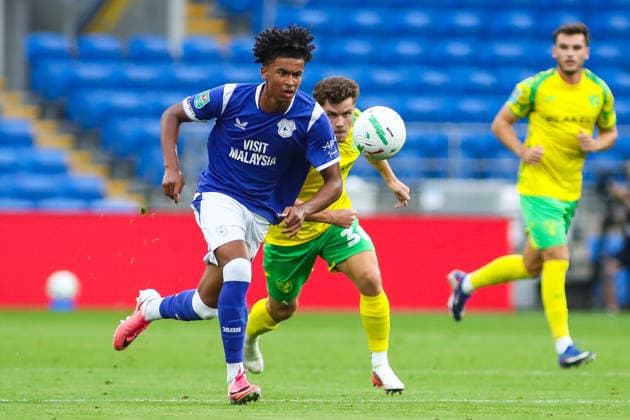 Carabao Cup round 2 Cardiff City v Norwich City Noah Anyadike of Cardiff City during the Carabao Cup round 2 match Cardiff City vs Norwich City at Cardiff City Stadium, Cardiff, United Kingdom on 25 August 2026 (Photo by Andrew Lewis News Images) Cardiff Cardiff City Stadium Glamorgan United Kingdom Copyright: xAndrewxLewis NewsxImagesx