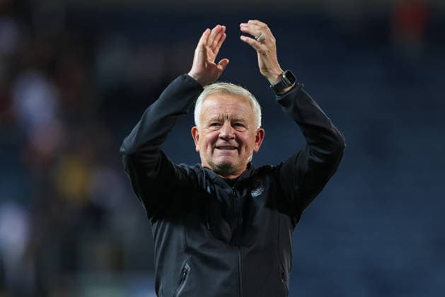 25th August 2026; Ewood Park, Blackburn, England; Carabao Cup Football, Blackburn Rovers versus Sheffield United; Chris Wilder manager of Sheffield United celebrates at the end of the game AidanxHunter