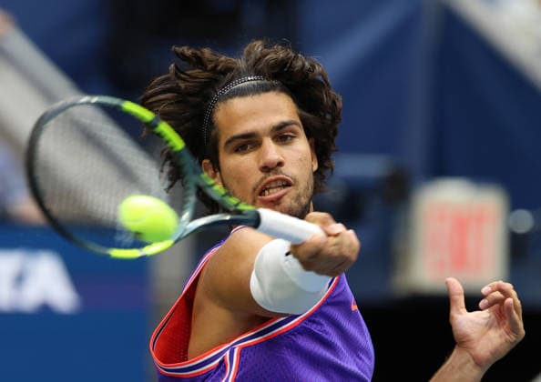 August 25, 2026, New York City, New York, USA: CARLOS ALCARAZ of Spain during the match in the first round mixed doubles of US Open with S. Williams of USA against E. Routliffe of New Zealand and L. Glasspool of Great Britain. New York, USA. New York City USA - ZUMAc278 20260825_zsp_c278_029 Copyright: xMarcinxCholewinskix