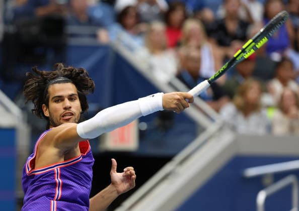 August 25, 2026, New York City, New York, USA: CARLOS ALCARAZ of Spain during the match in the first round mixed doubles of US Open with S. Williams of USA against E. Routliffe of New Zealand and L. Glasspool of Great Britain. New York, USA. New York City USA - ZUMAc278 20260825_zsp_c278_030 Copyright: xMarcinxCholewinskix