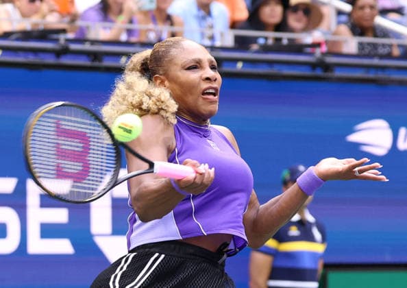 August 25, 2026, New York City, New York, USA: SERENA WILLIAMS of USA during the match in the first round mixed doubles of US Open with C. Alcaraz of Spain against E. Routliffe of New Zealand and L. Glasspool of Great Britain. New York, USA. New York City USA - ZUMAc278 20260825_zsp_c278_047 Copyright: xMarcinxCholewinskix