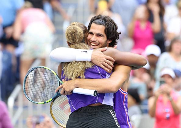 August 25, 2026, New York City, New York, USA: CARLOS ALCARAZ of Spain and SERENA WILLIAMS of USA during the match in the first round mixed doubles of US Open against E. Routliffe of New Zealand and L. Glasspool of Great Britain. New York, USA. New York City USA - ZUMAc278 20260825_zsp_c278_049 Copyright: xMarcinxCholewinskix