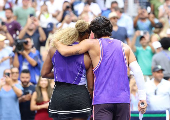 August 25, 2026, New York City, New York, USA: CARLOS ALCARAZ of Spain and SERENA WILLIAMS of USA during the match in the first round mixed doubles of US Open against E. Routliffe of New Zealand and L. Glasspool of Great Britain. New York, USA. New York City USA - ZUMAc278 20260825_zsp_c278_052 Copyright: xMarcinxCholewinskix