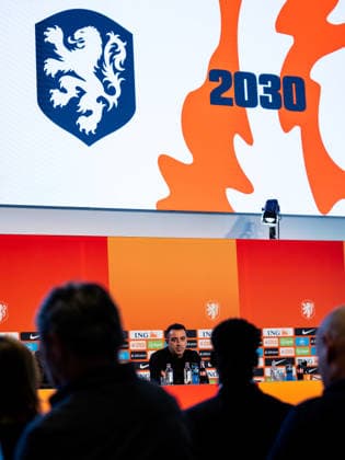 ZEIST, NETHERLANDS - AUGUST 25: Netherlands head coach Xavi Hernandez speaks to the media as he is unveiled as the new head coach of the Netherlands men s football team at the KNVB Campus on August 25, 2026 in Zeist, Netherlands.  Copyright: xRenexNijhuis MBxMediax