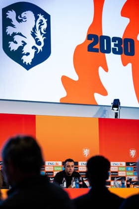 ZEIST, NETHERLANDS - AUGUST 25: Netherlands head coach Xavi Hernandez speaks to the media as he is unveiled as the new head coach of the Netherlands men s football team at the KNVB Campus on August 25, 2026 in Zeist, Netherlands.  Copyright: xRenexNijhuis MBxMediax