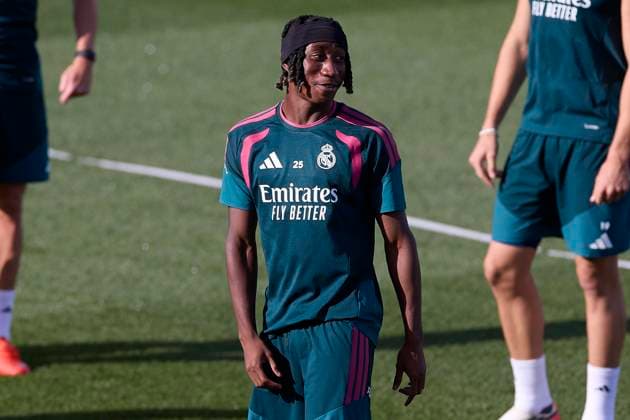 Real Madrid CF training session and press conference, PK, Pressekonferenz at Ciudad Real Madrid in Madrid, Spain - 25 Aug 2026 Yan Diomande of Real Madrid CF seen in action during the training session at Ciudad Real Madrid, on the eve of the LaLiga EA Sports 2026 2027 week 1 football match between Real Madrid CF and Real Sociedad Madrid Spain Copyright: xFedericoxTitonex xSOPAxImagesx Federico-Titone-1444688