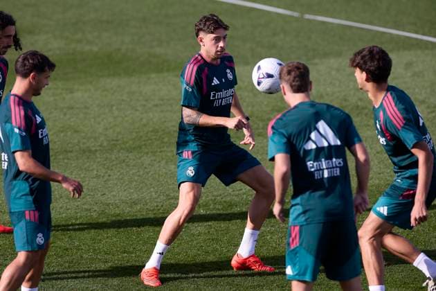Real Madrid CF training session and press conference, PK, Pressekonferenz at Ciudad Real Madrid in Madrid, Spain - 25 Aug 2026 Federico Valverde of Real Madrid CF seen in action during the training session at Ciudad Real Madrid, on the eve of the LaLiga EA Sports 2026 2027 week 1 football match between Real Madrid CF and Real Sociedad Madrid Spain Copyright: xFedericoxTitonex xSOPAxImagesx Federico-Titone-1444694