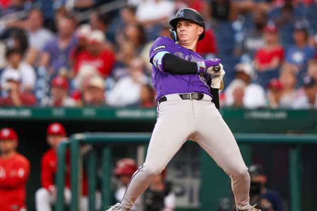 August 25, 2026, Washington D.C, District Of Columbia, United States: Washington, DC; Colorado Rockies left fielder Mickey Moniak (22) avoids the high pitch during the Major League Baseball game between the Washington Nationals and the Colorado Rockies at Nationals Park on Tuesday, August 25, 2026. The Rockies beat the Nationals 3-1. MLB, Baseball Herren, USA Colorado Rockies 3:1 Washington Nationals  - ZUMAp258 20260825_znp_p258_008 Copyright: xStevexPrakopex