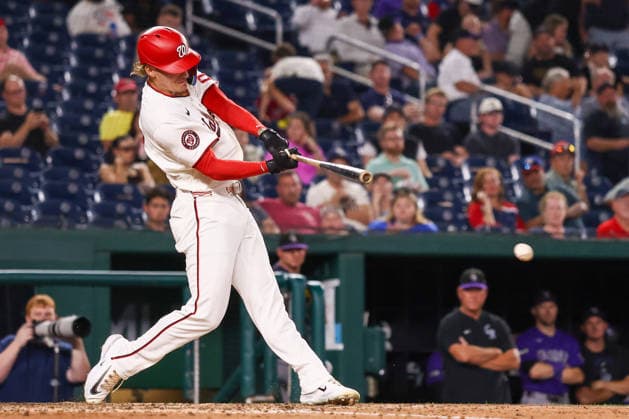 August 25, 2026, Washington D.C, District Of Columbia, United States: Washington, DC; Washington Nationals third baseman Brady House (12) grounds out during the Major League Baseball game between the Washington Nationals and the Colorado Rockies at Nationals Park on Tuesday, August 25, 2026. The Rockies beat the Nationals 3-1. MLB, Baseball Herren, USA Colorado Rockies 3:1 Washington Nationals  - ZUMAp258 20260825_znp_p258_018 Copyright: xStevexPrakopex